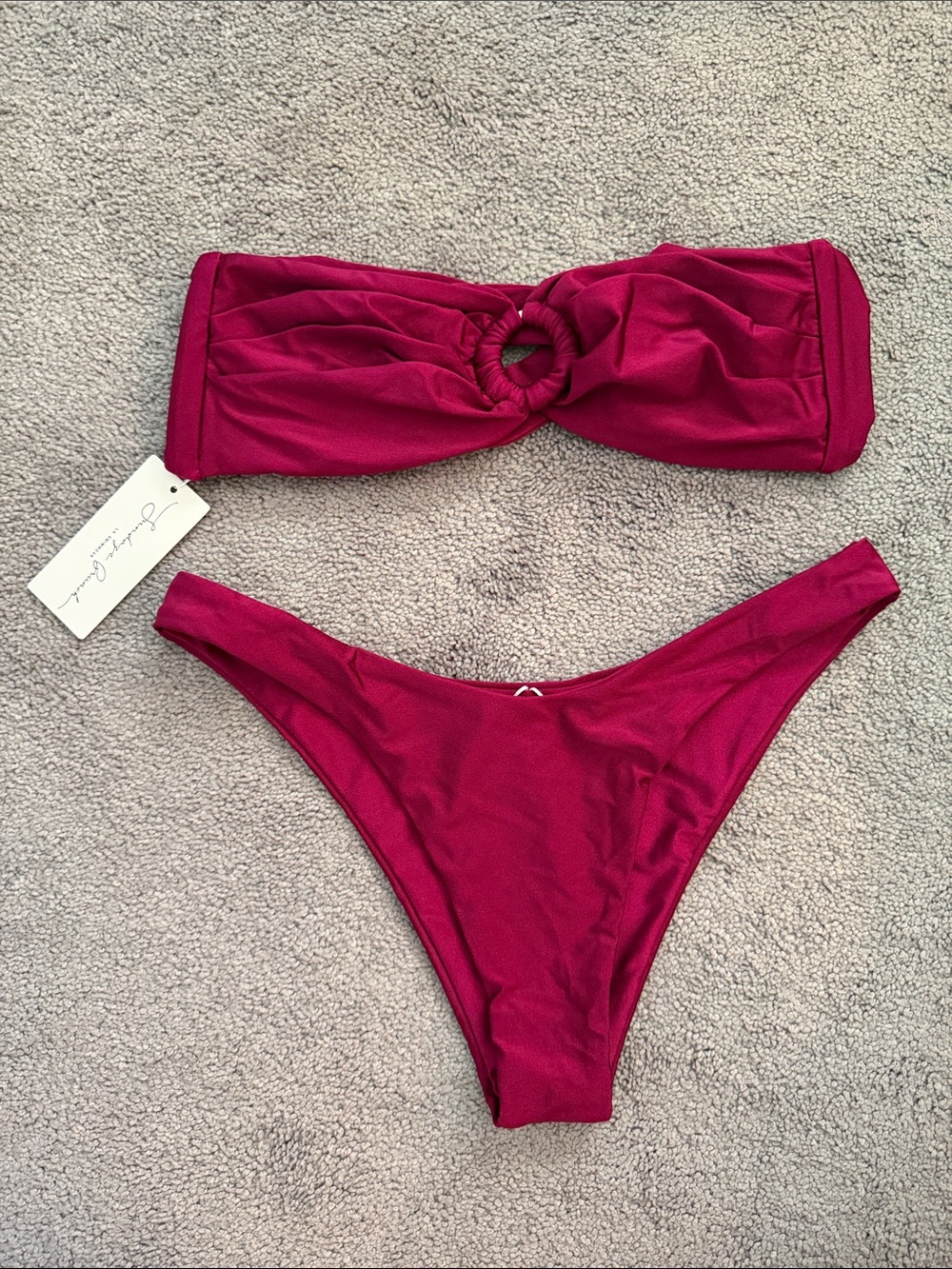 Frankie's Bikinis Deep Berry Ring-Front Bandeau Bikini